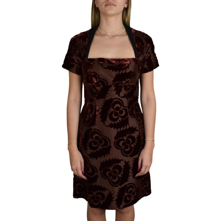 Brązowa Sukienka o Rozkloszowanym Fasonie na Specjalne Okazje Prada