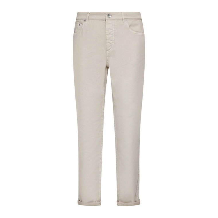 Białe Jeansy Straight Leg z Denimu Stretch Brunello Cucinelli