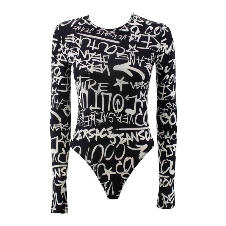 Czarne Swetry z Nadrukiem Logo i Wzorem Graffiti Versace Jeans Couture