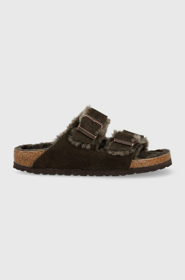 Birkenstock klapki zamszowe Arizona damskie kolor brązowy 1020528