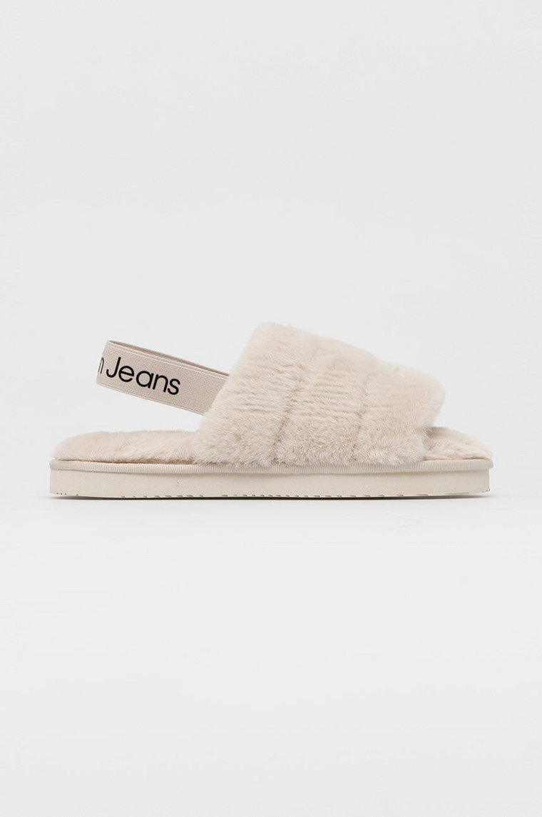 Calvin Klein Jeans kapcie Home Slipper Fakefur Elastic kolor beżowy