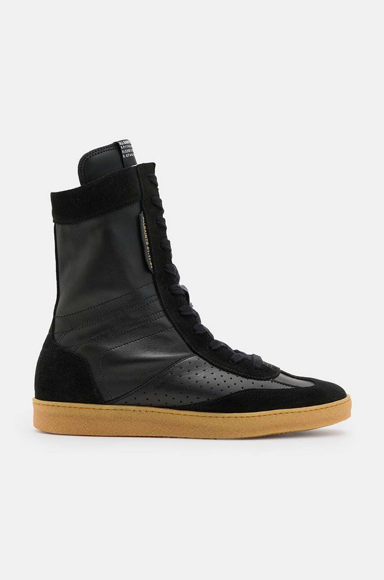 AllSaints botki skórzane Louise High Top damskie kolor czarny na płaskim obcasie W070FB