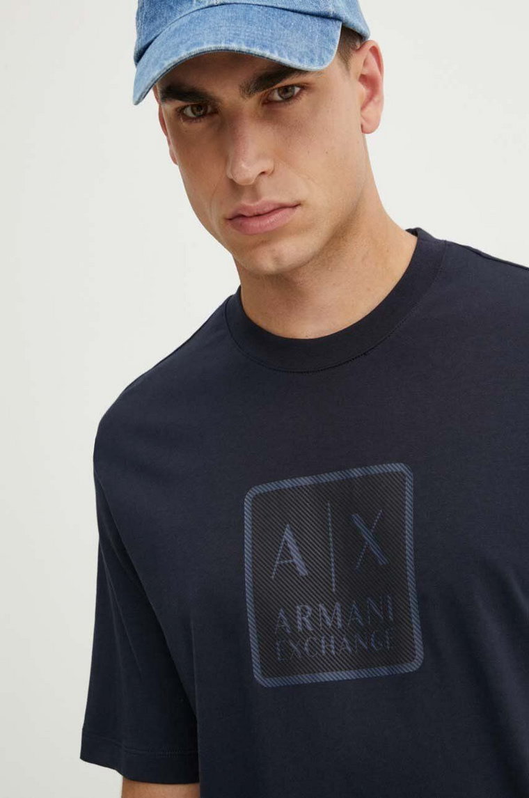 Armani Exchange t-shirt bawełniany męski kolor granatowy z nadrukiem 6DZTHB ZJ9JZ