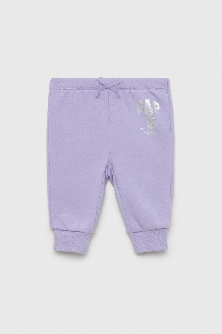 GAP spodnie dresowe niemowlęce x Disney kolor fioletowy z nadrukiem