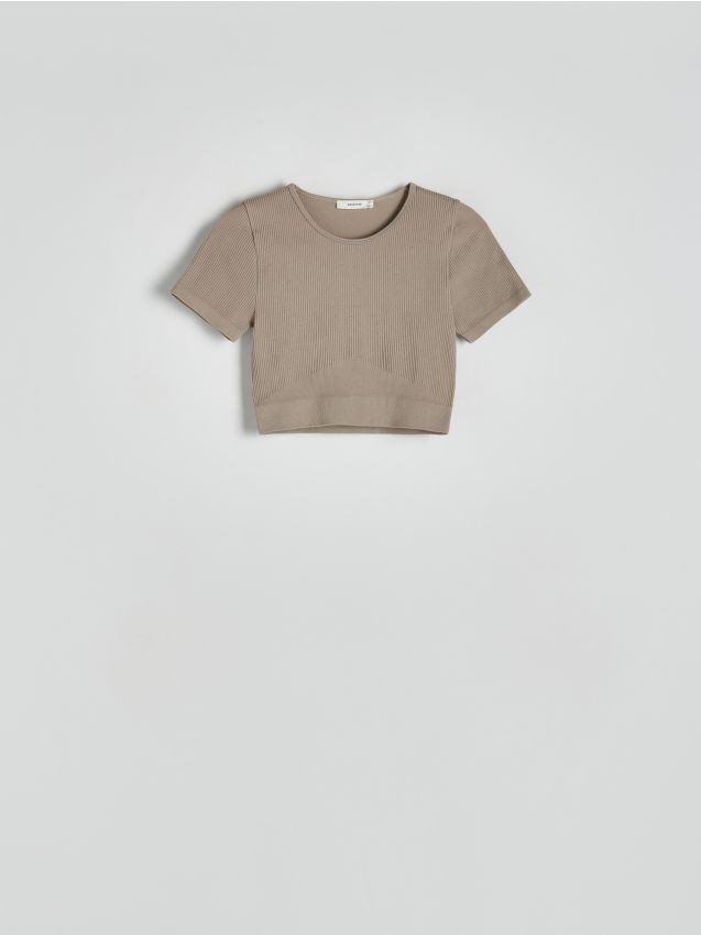 Reserved - T-shirt w prążek - brązowy
