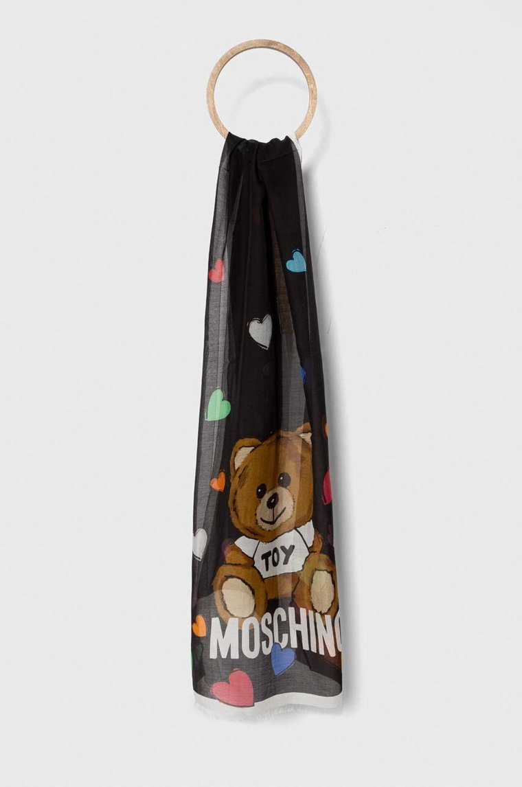 Moschino szal z domieszką jedwabiu kolor czarny wzorzysty M3070 3322