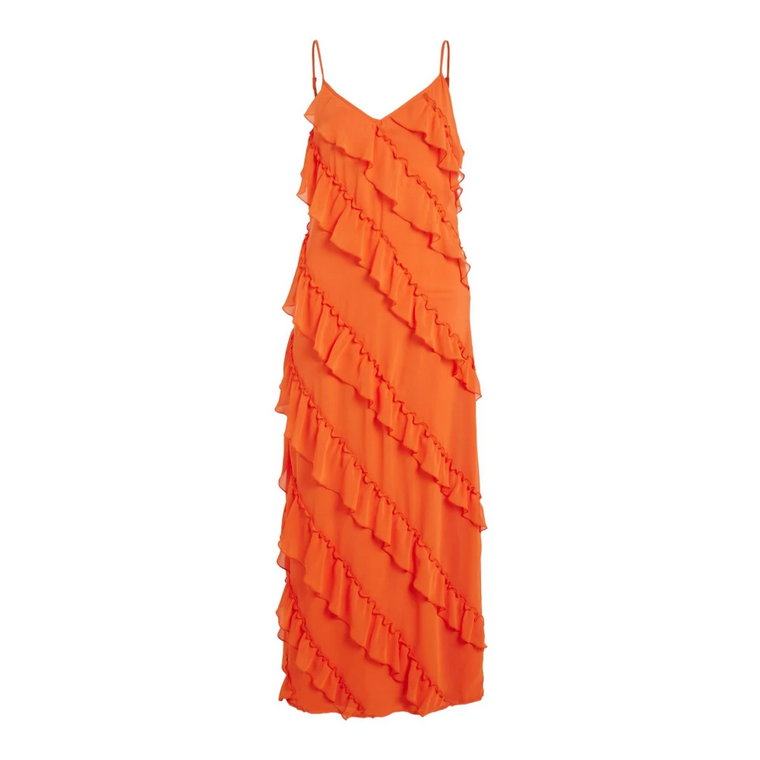 Pomarańczowa Sukienka z Dekoltem V na Lato Vila