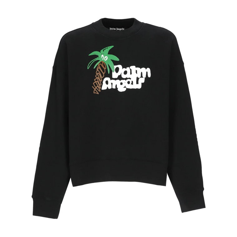 Czarny Bawełniany Sweter z Kontrastowym Logo Palm Angels
