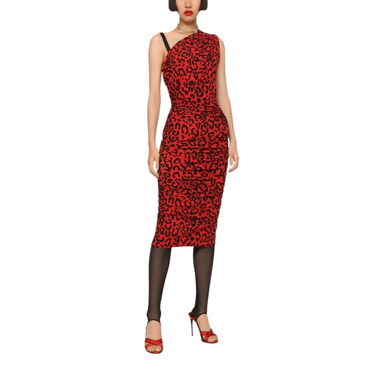 Sukienka Midi w Dniu w Wzór Leopard Dolce & Gabbana