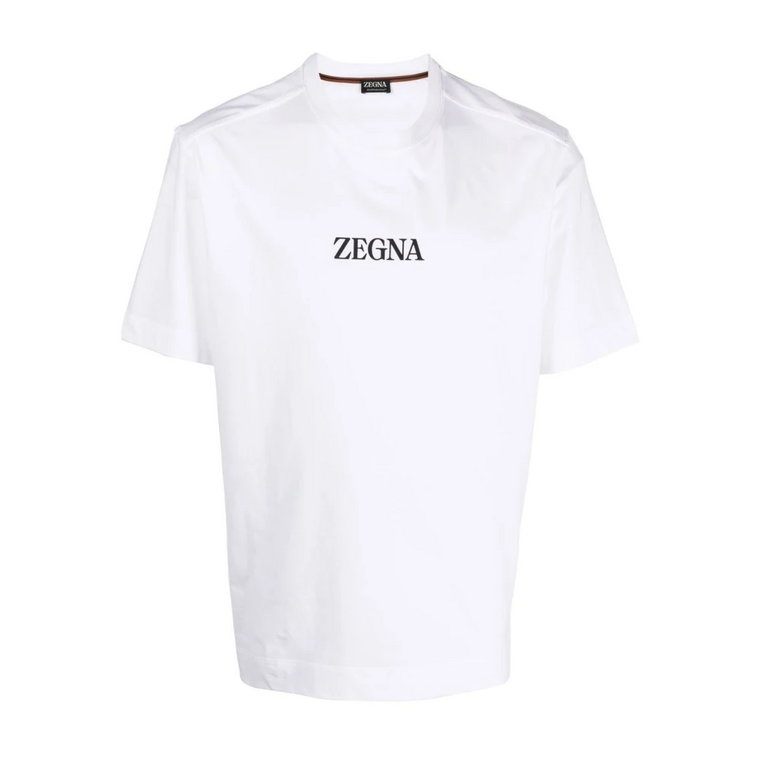 Biała Bawełniana Koszulka z Logo i Równoległymi Paskami Ermenegildo Zegna
