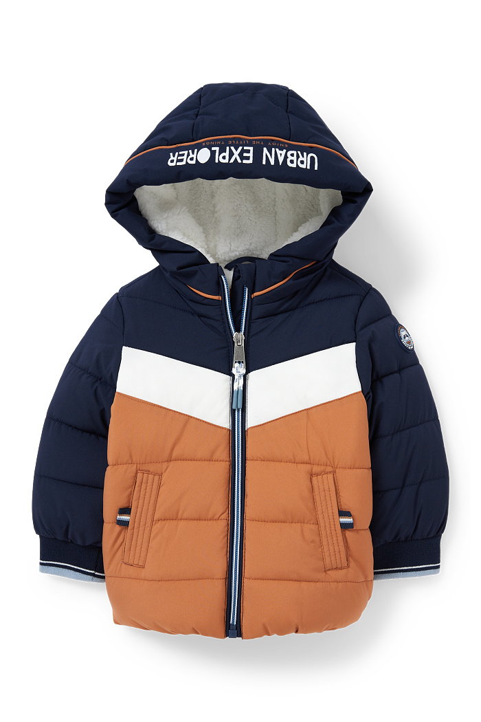 C&A Pikowana kurtka niemowlęca z kapturem, Brązowy, Rozmiar: 68