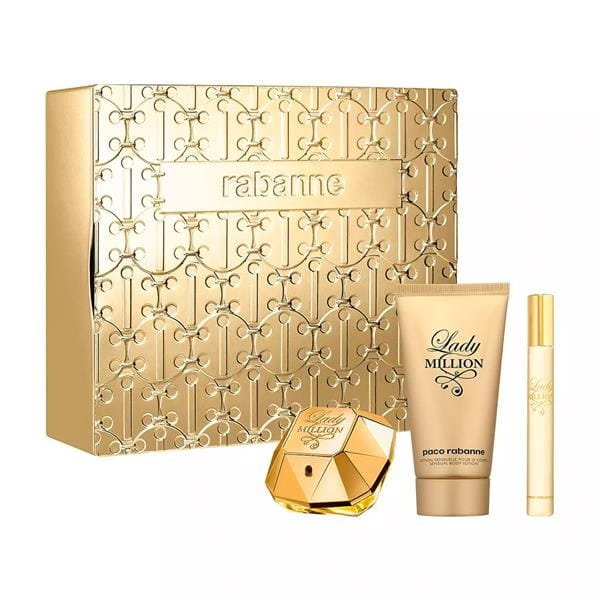 Paco Rabanne Lady Million zestaw woda perfumowana spray 80ml + woda perfumowana 10ml + balsam do ciała 100ml