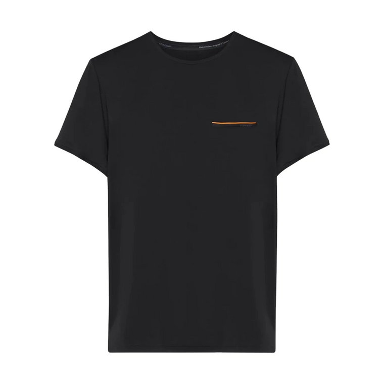 Czarna koszulka casual z kontrastowym wykończeniem kieszeni i logo z silikonu RRD
