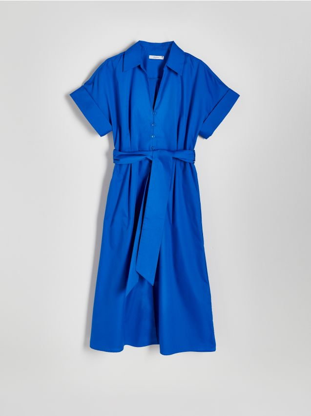 Reserved - Koszulowa sukienka midi - niebieski