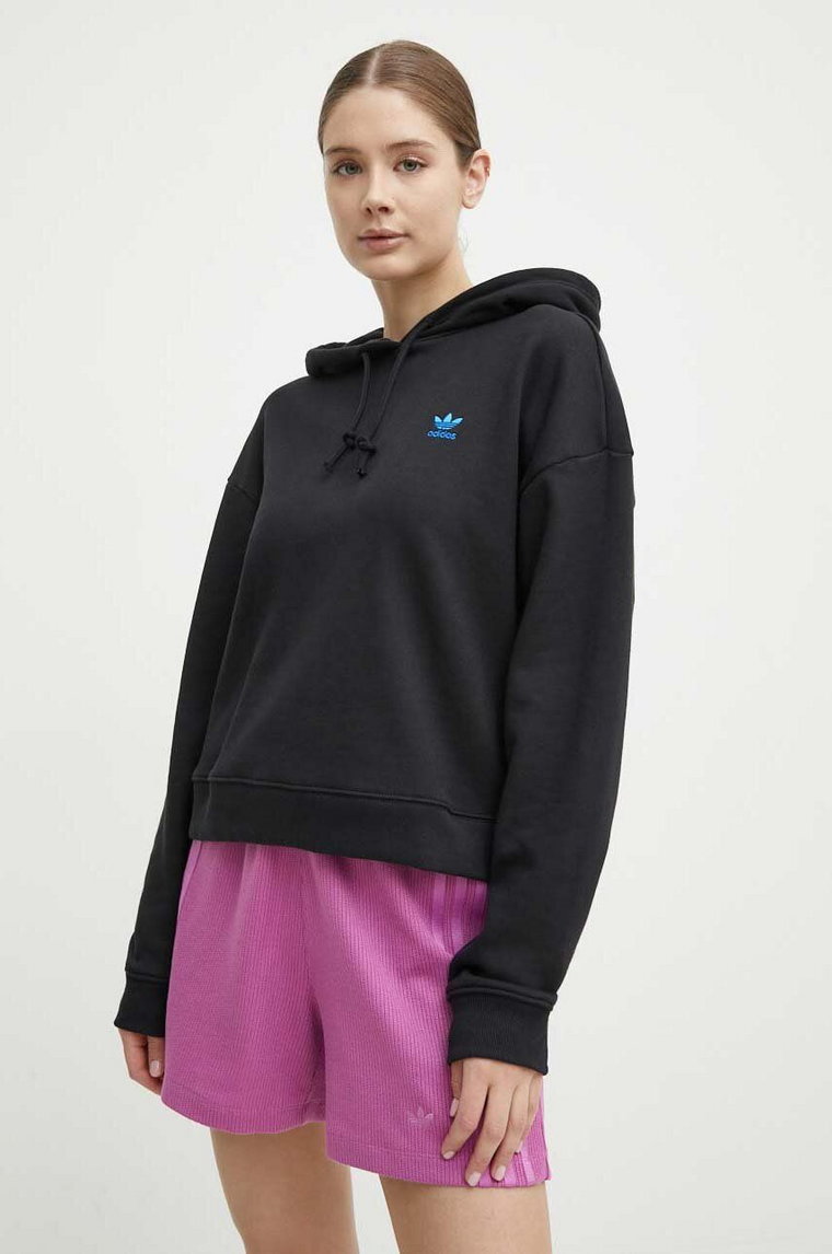 adidas Originals bluza bawełniana damska kolor czarny z kapturem z aplikacją IU2458