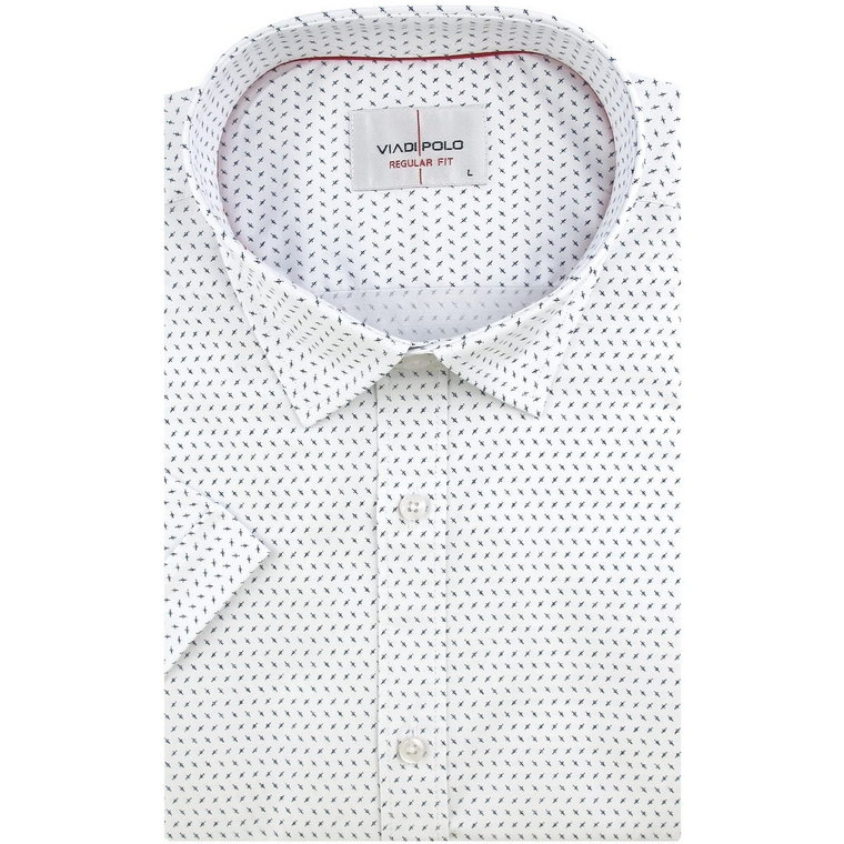 Koszula Męska Elegancka Wizytowa do garnituru biała we wzorki z krótkim rękawem w kroju REGULAR Viadi Polo N996