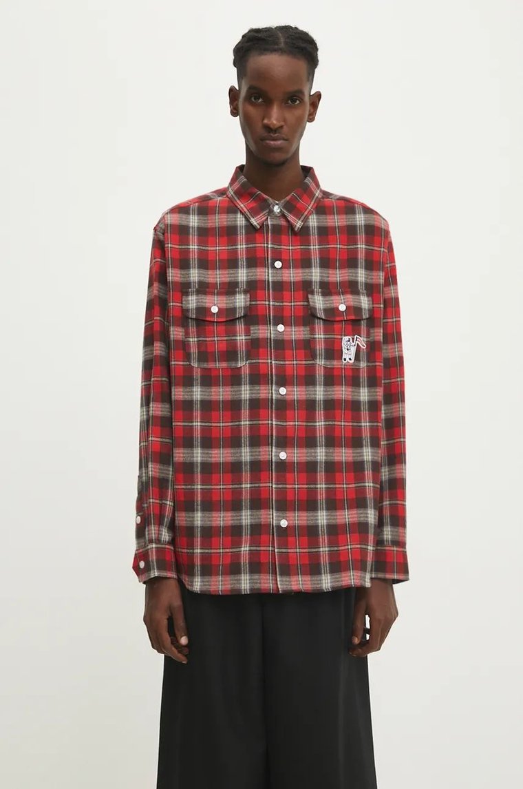 Billionaire Boys Club koszula bawełniana Longsleeve Check Shirt męska kolor czerwony regular z kołnierzykiem klasycznym B24322