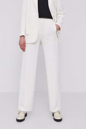 Karl Lagerfeld Spodnie 211W1003 damskie kolor kremowy szerokie high waist