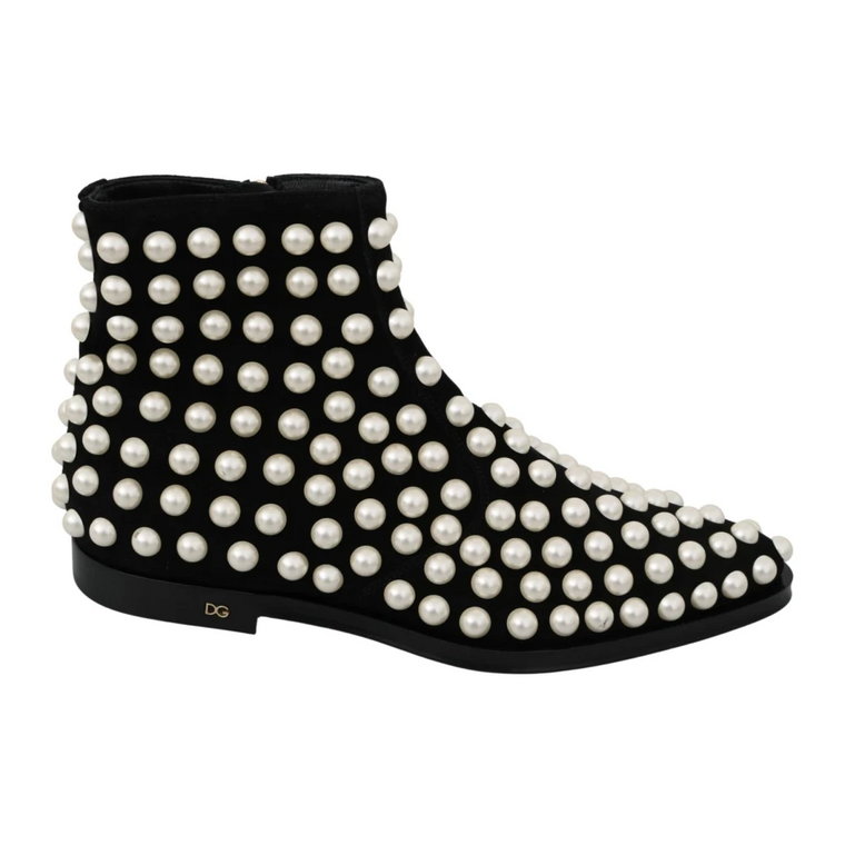 Black Suede Pearl Studs Boots Shoes Dolce & Gabbana