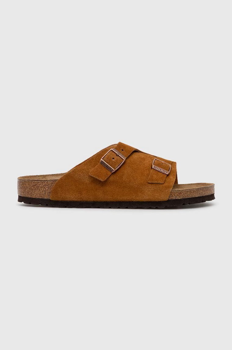 Birkenstock klapki zamszowe Zürich męskie kolor brązowy 1023842