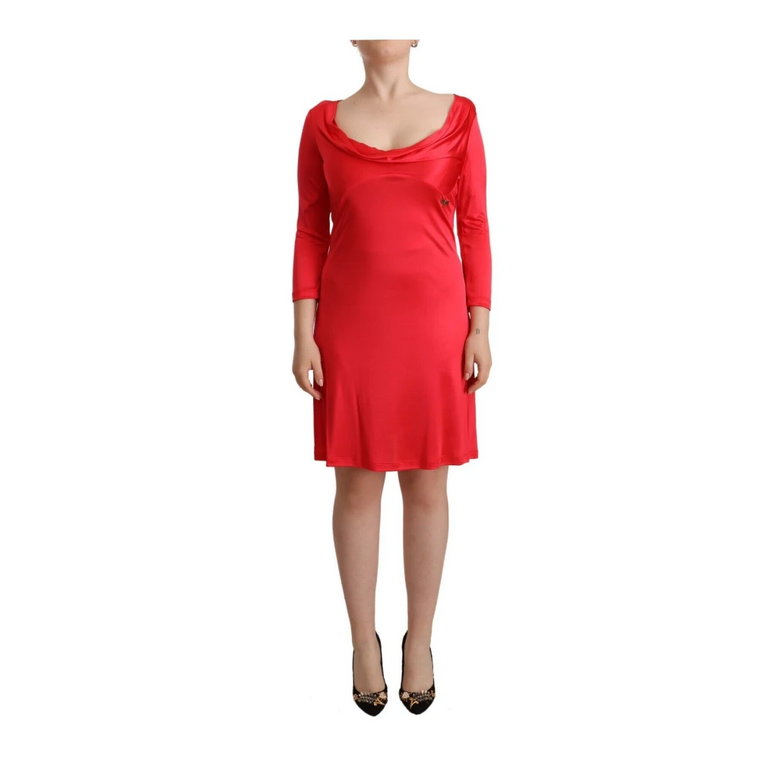 Czerwona Sukienka Ołówkowa z Głębokim Okrągłym Dekoltem John Galliano