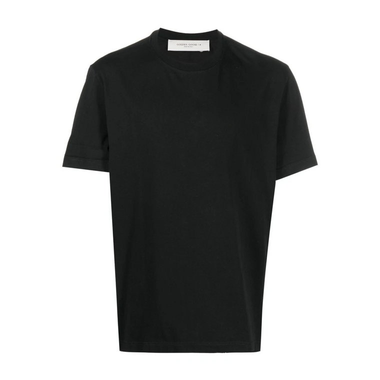 Klasyczny Czarny Bawełniany T-shirt z Okrągłym Dekoltem Golden Goose