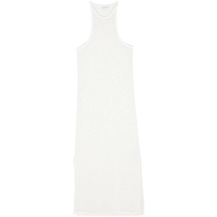 Biała Dzianinowa Sukienka z Racerbackiem Calvin Klein