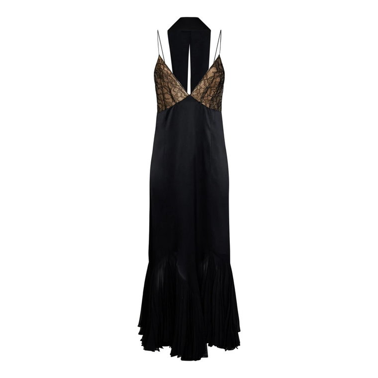 Czarna jedwabna sukienka z koronkowym gorsetem Khaite