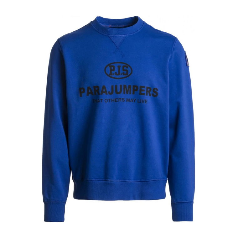Niebieski Sweter z Okrągłym Dekoltem i Logo Parajumpers Parajumpers