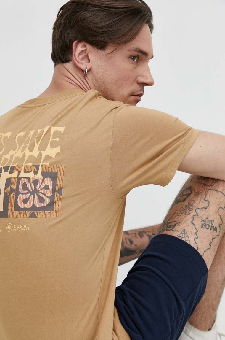 Billabong t-shirt bawełniany BILLABONG X CORAL GARDENERS męski kolor beżowy z nadrukiem ABYZT02336