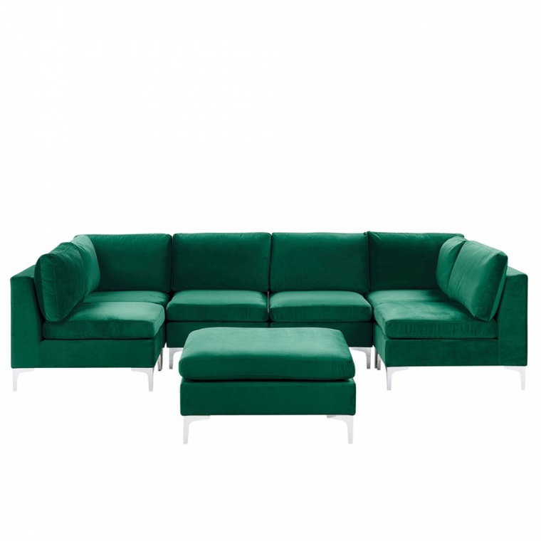 Sofa modułowa 6-osobowa z otomaną welurowa zielona EVJA kod: 4251682255202