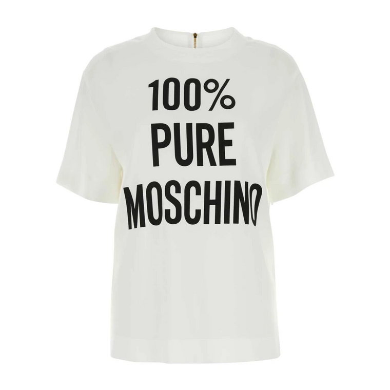 Biała koszulka z krepem - Stylowa i wszechstronna Moschino