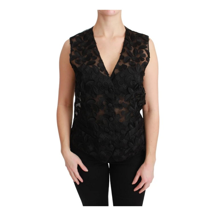 Black Floral Brocade Top Gilet Waistcoat Dolce & Gabbana