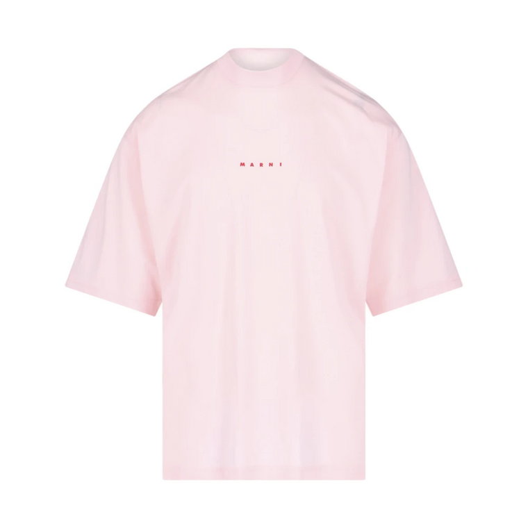 Organiczna Bawełna Różowa Koszulka z Logo Marni
