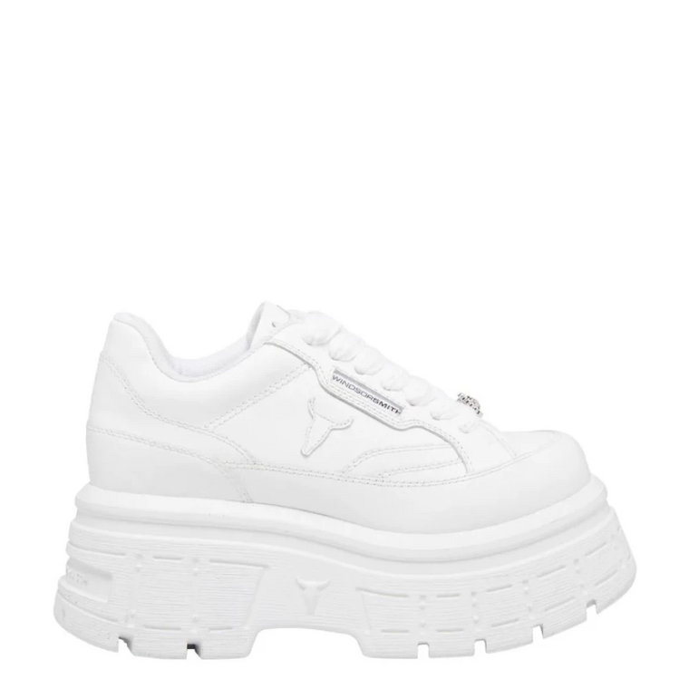 Białe płaskie buty sportowe z błyszczącym zapięciem na guzik Windsor Smith