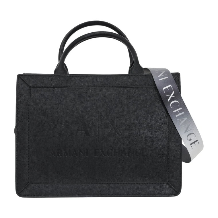 Czarna torba Shopper z nadrukiem logo i paskiem na ramię z płótna Armani Exchange