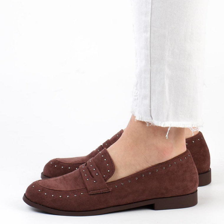 Brązowe zamszowe loafersy, mokasyny damskie La.Fi 016br-su