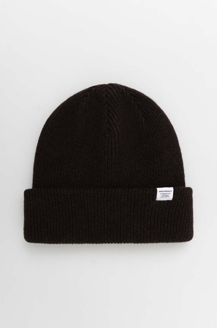 Norse Projects czapka wełniana Merino Lambswool Beanie kolor brązowy z cienkiej dzianiny wełniana N95-0569 1037