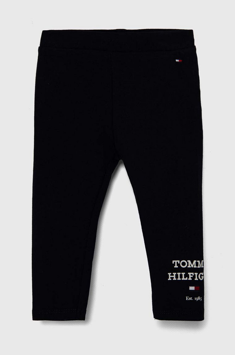 Tommy Hilfiger legginsy niemowlęce kolor granatowy z nadrukiem