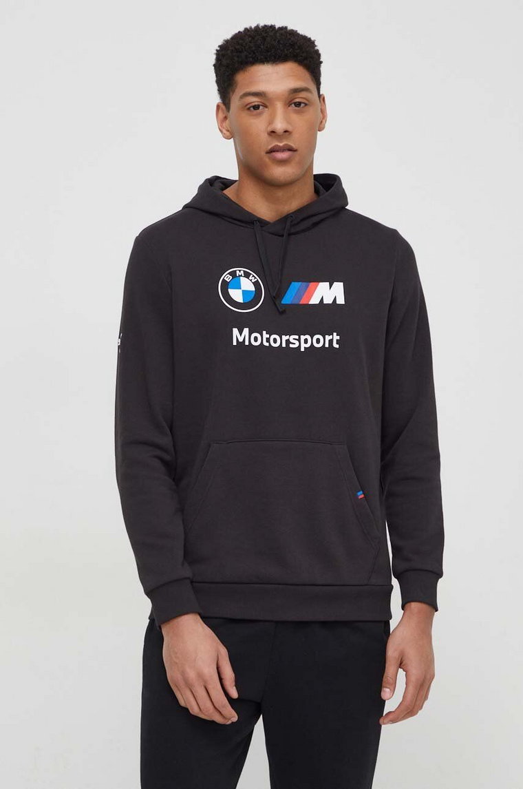 Puma bluza x BMW Motorsport męska kolor czarny z kapturem z nadrukiem 624162