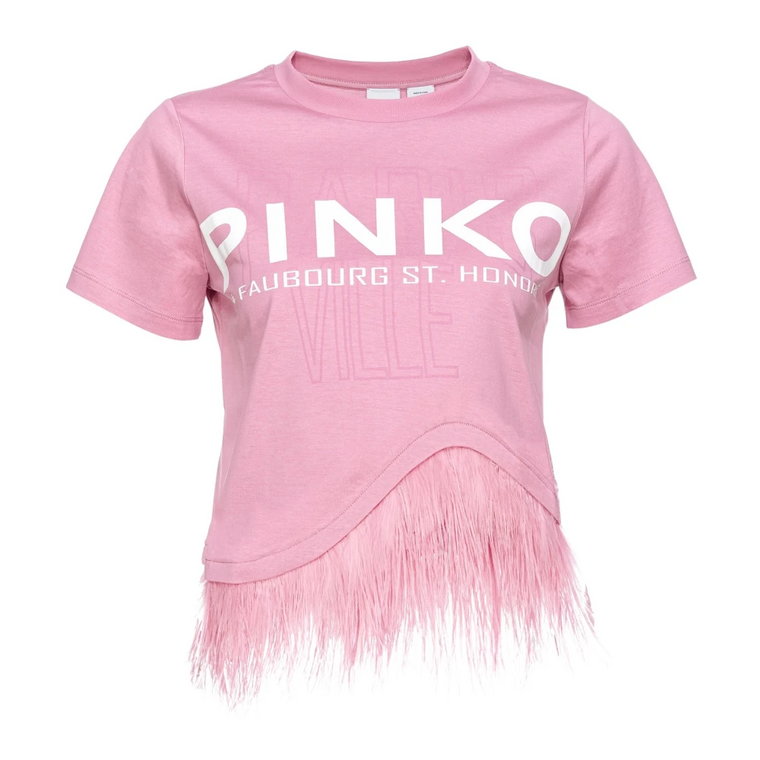 Koszulka z piórami i motywem miast Pinko