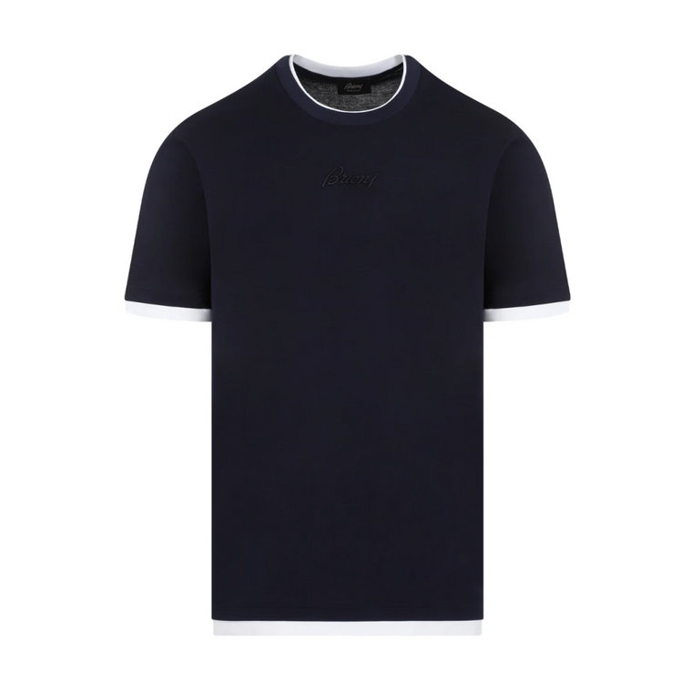 Navy White Cotton T-shirt Brioni