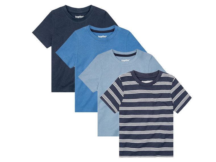 lupilu T-shirty chłopięce z bawełną, 4 sztuki (86/92, Niebieski/biały)