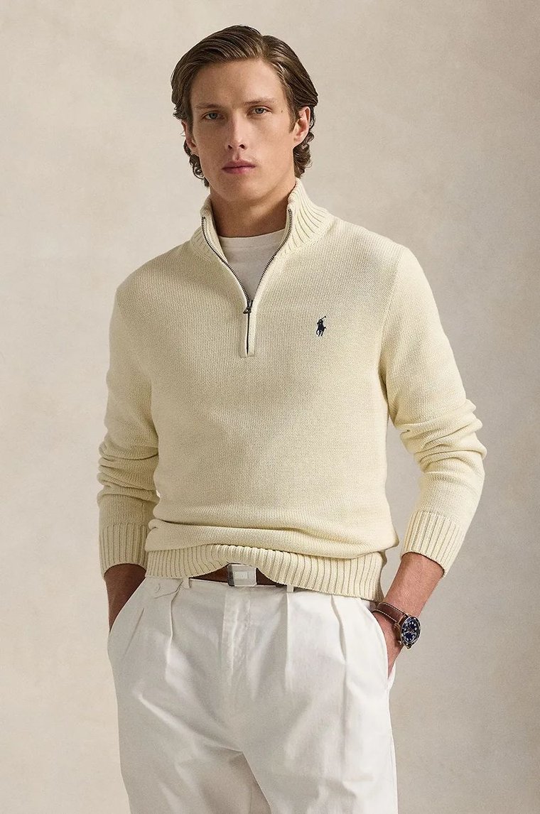 Polo Ralph Lauren sweter bawełniany kolor beżowy ciepły 710859939