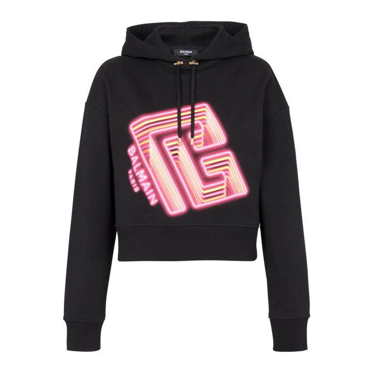 Cropped hoodie with neon printed labyrinth logo Balmain