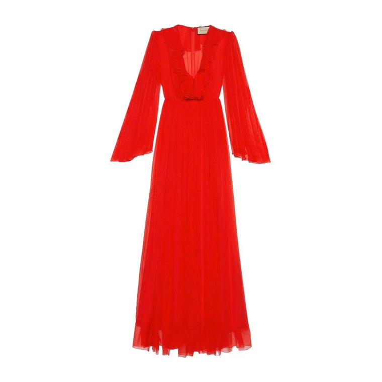 Jedwabna Sukienka Midi z Zmarszczonymi Szczegółami Gucci
