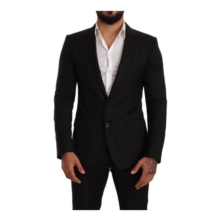 Czarny kraciasty Martini Slim FIT dwuczęściowy garnitur Dolce & Gabbana