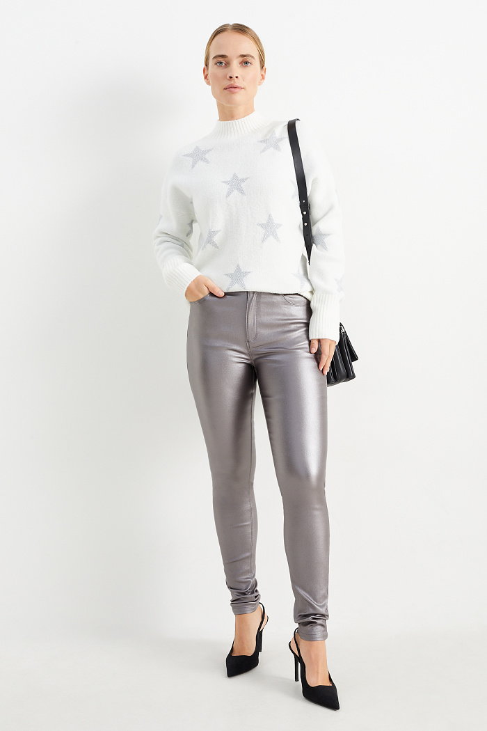 C&A Spodnie materiałowe-wysoki stan-skinny fit, Metaliczny, Rozmiar: 40