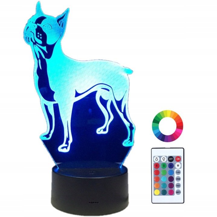 Lampka Nocna 3D LED Buldog Angielski Grawer Imię