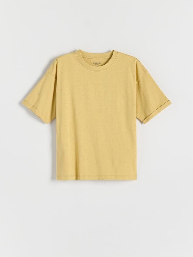 Reserved - T-shirt oversize z nadrukiem - kremowy